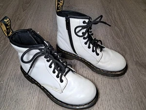 Dr Doc Martens 1460J Combat Boots Youth Size 1 White Leather Lace Up Side Zip - Picture 1 of 10