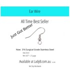 Ear Wire French Hook  144 x French Wire - Ball & Coil - STST