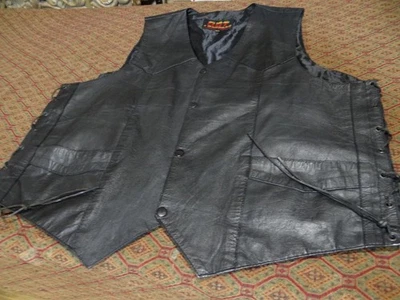 VTG HOT LEATHERS Western Biker Black Leather Vest Mens 3XL Side Lace - Image 1 of 4