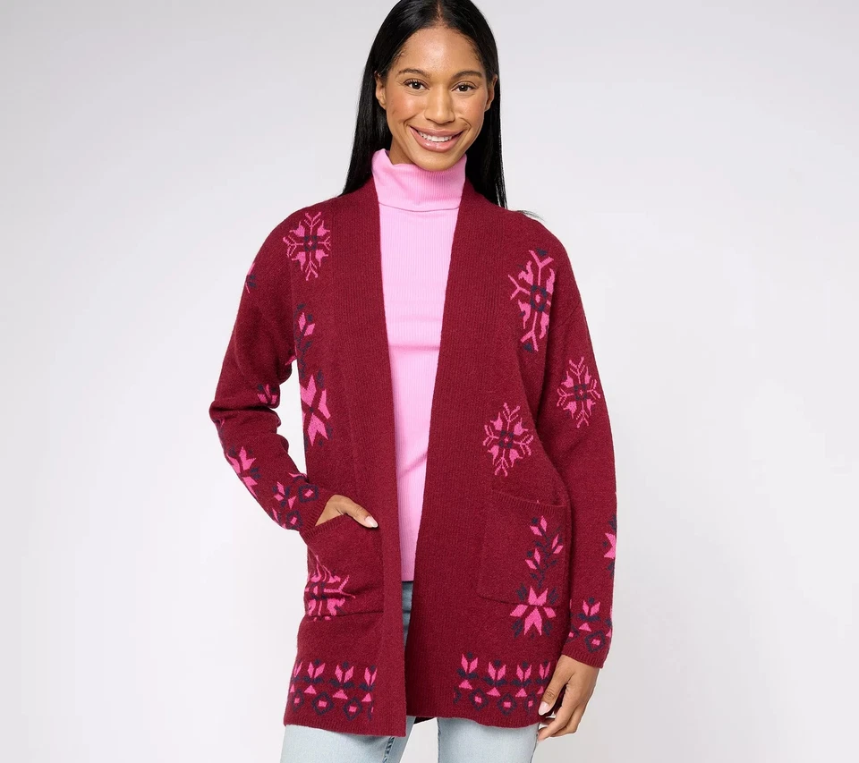 Denim & Co. Canyon Retreat Jacquard Suéter Cárdigan Morera Nórdico 2X Nuevo Foto 1 de 1