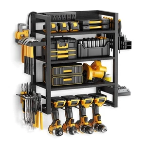 Wooden 4-Tier Power Tool Organizer Wall Mount with 5 Outlet Charging Stations... - Picture 1 of 8