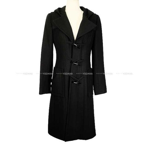 Cappotto lungo CHANEL con cappuccio e bottoni a levetta Coco Mark Noir (nero) lana [ECC...