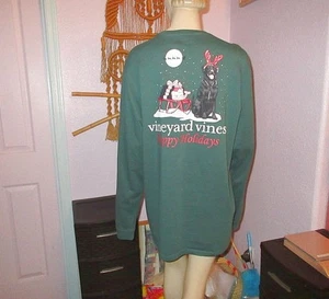 Camiseta Vineyard Vines Trineo Perro Reno Talla L Vacaciones Manga Larga Luna Santa - Imagen 1 de 9