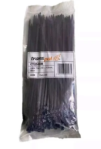 200 x Black Cable Ties 250mm x 4.6mm Transpal CT2546B Strong Zip Tie - Picture 1 of 2