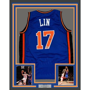 Framed Facsimile Autographed Jeremy Lin 35x39 New York Blue Reprint Jersey - Picture 1 of 2