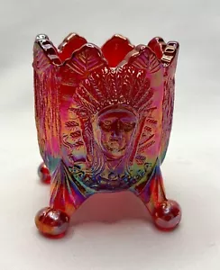 Guernsey Saratoga Indian Chief Toothpick Holder ~Ruby Carnival Glass ~ Vintage - Picture 1 of 10