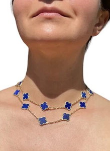 Van Cleef & Arpels 18K YG 20 Motif Lapis Lazuli Alhambra Necklace - Picture 1 of 11