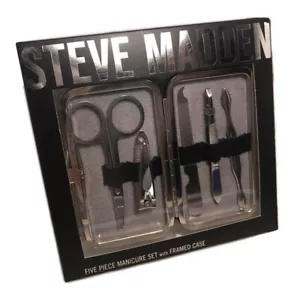 NEW STEVE MADDEN 5 PIECE BLACK BOXED TRAVEL MANICURE GIFT SET - Foto 1 di 3