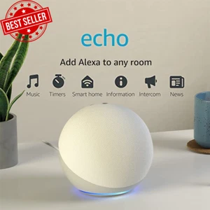 Echo (Newest Gen) | with Premium Sound, Smart Home Hub, and Alexa | Glacier Whit - Picture 1 of 12