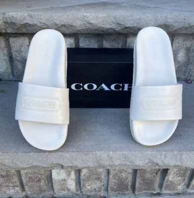 SANDALIA DE CUERO COACH ALEXIS 7.5 Para Mujer Deslizable Sin Cordones Informal Verano Blanca Foto 1 de 4