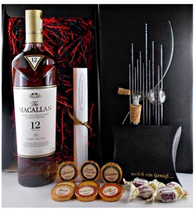 Macallan 12 Jahre Sherry Oak Whisky + Portionierer + Schokolade + Fudge Geschenk