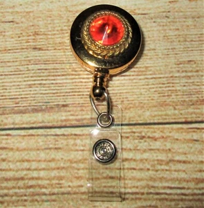 Orange Jewel Gold ID Badge Reel Holder identification work pull retractor gem - Picture 1 of 3