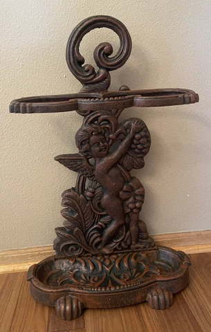 Antique VICTORIAN CAST IRON CHERUB UMBRELLA CANE STAND Cover