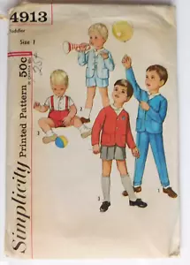 Simplicity 1960's VTG Toddler Boys sewing pattern Size 1 Jacket Shirts Pants - Picture 1 of 5