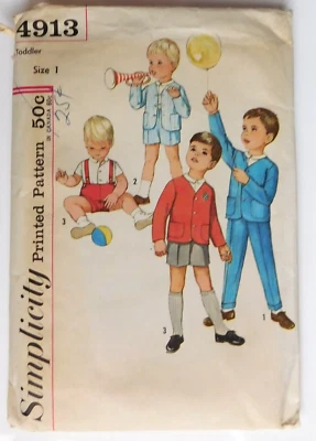 Simplicity 1960's  VTG  Toddler Boys sewing  pattern Size 1  Jacket Shirts Pants - Image 1 of 4