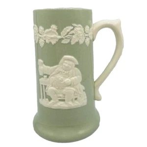Vintage Spode Sage Green & Ivory FORTUNA Embossed 6" Tankard Mug England Fat Man - Picture 1 of 7