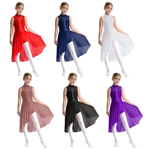 Kids Girls Dancewear Gymnastic Dance Dress Rhinestone Dresses Figure Skating - Picture 1 of 83