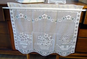 4 panels Vintage Cream Green Flower pot 24" x29" Cafe Curtain Tiers Panel Lace - Picture 1 of 5