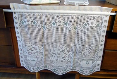 4 面板复古奶油色绿色花盆 24 英寸 x 29 英寸咖啡窗帘层板花边 — 第 1/4 张图片