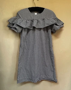 J. Crew Edie Micro Gingham Shift Dress Size 4P Black White Check Ruffle Cotton - Picture 1 of 10