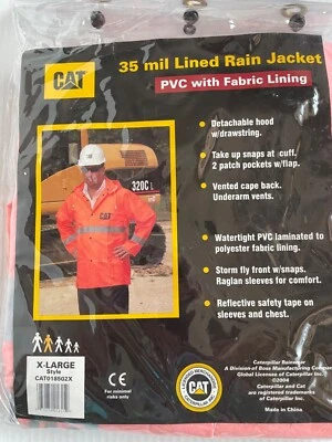 CATERPILLAR CAT 35 mil Lined Rain Jacket Mens XL Orange Fabric Lining NEW! - Image 1 of 4