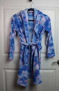 Girl's Lands' End Foil Star Galaxy Fleece Hooded Bathrobe Tie Waist Blue Size 14 - Picture 1 of 5