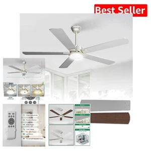 Brushed Nickel Ceiling Fan with 3CCT LED Light & Remote Control - Indoor/Outdoor - Picture 1 of 9