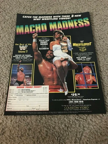 Vtg 1988 WWF COLISEUM VHS Video Poster Print Ad MACHO MADNESS MAN RANDY SAVAGE Cover