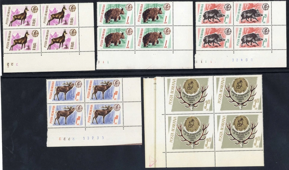 Romanian  1965 FLORENCE WORLD HUNTING EXHIBITION MNH, OG blocks 4 - Image 1 of 1