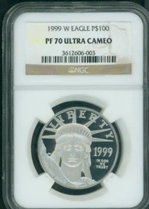 1999-W $100 PLATINUM EAGLE STATUE OF LIBERTY NGC PF70 PROOF PR70 ULTRA CAMEO ! - Picture 1 of 2