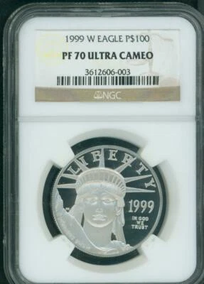 1999-W $100 PLATINUM EAGLE STATUE OF LIBERTY NGC PF70 PROOF PR70 ULTRA CAMEO ! - Image 1 of 2