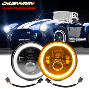 Fit AC Shelby Cobra 1962-1973 Pair 7 inch Round LED Headlights DRL High-Low Beam