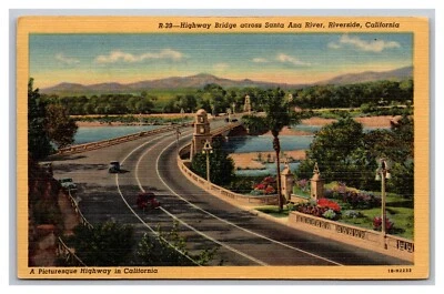 Riverside CA California Highway Bridge Santa Ana River Postcard Posted 1955 - Image 1 of 2