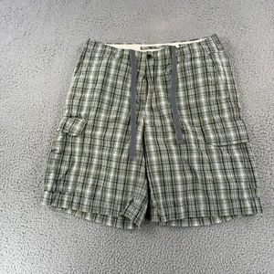 Nautica Shorts Mens 34 (32) Green Plaid Cargo Pockets Drawstring Casual Preppy - Picture 1 of 9