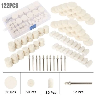 122Pcs Felt Polishing Buffing Pads Wheel Wool Plastic Rotary Kit Dremel Set - Image 1 of 4