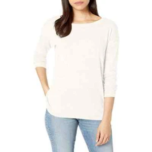 NYDJ Top Medium Womens White Thin Knit Silver Button Back Boat Neck Sweater - Picture 1 of 9
