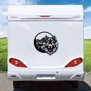 PEGATINAS AUTOCARAVANA CÁMPER FURGONETA CARAVANA CALCOMANÍA BRÚJULA MONTAÑAS Wolf grande - Imagen 1 de 4