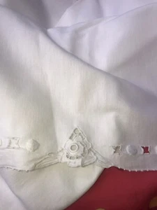 Antique French Cotton Bath Towel Sheet Matis Linen Hand Embroidered White Floral - Picture 1 of 9