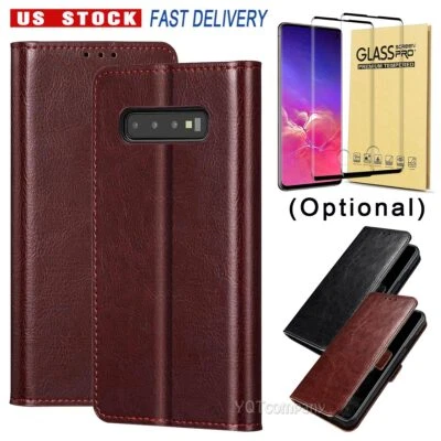 For Samsung S10/Plus/S10e Case Leather Wallet Protective Cover / Tempered Glass - Image 1 of 4