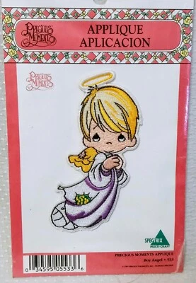 Вышитая утюгом аппликация высотой 4 дюйма Precious Moments пэчворк мальчик ангел 1997 - Изображение 1 из 3