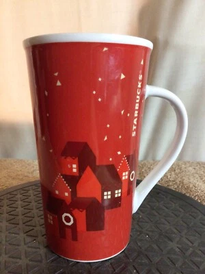 Collectible 2013 Tall Red STARBUCK COFFEE Holiday Ceramic Coffee Mug pre-owned - Image 1 of 4