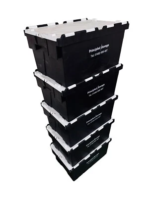 Large Tote Box With Lids 72 Litre Strong Storage Boxes 60 x 40 x 30 cm ALL BLACK - Image 1 of 4