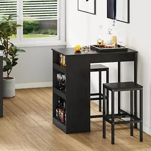 Bar Table Stool Set with Sotage Shelf for Kitchen Dining Room Breakfast Wooden - Picture 1 of 8