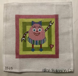 ALICE PETERSON Hand Painted Needlepoint Canvas #3525 Pink Cartoon Character 14ct - Picture 1 of 8
