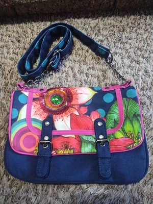 Cartera Bandolera Desigual Floral Lentejuelas Lona Boho Artística Foto 1 de 4