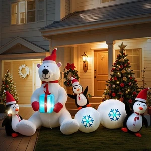 8FT Giant Inflatable Christmas Decorations Cute Polar Bear Penguin Combo，Holi... - Bild 1 von 7