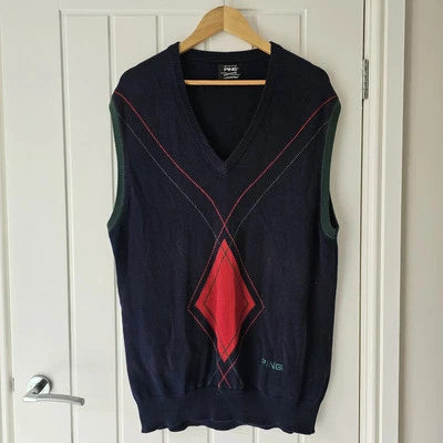 Ping Karsten V-Neck Golf Sweater Vest 44 Argyle Cotton Scotland Made Vintage - Image 1 of 4