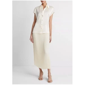 Vince Silk Cap-Sleeve Ruched-Back Cream Blouse Size Large - Picture 1 of 9