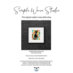 Atomic Black Cat Mid Century Art Counted Cross Stitch Pattern Leaflet Chart - Picture 1 of 6