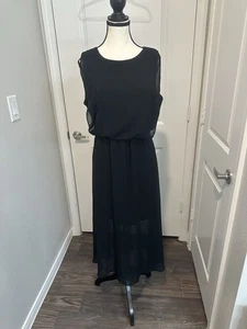 Bisou Bisou Michele Bohbot Dark Feminine Black Chiffon Maxi Dress Sheer Size 10 - Picture 1 of 6